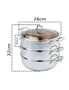 SOGA 3 Tier 28cm Heavy Duty Stainless Steel Food Steamer Vegetable Pot Stackable Pan Insert with Glass Lid, hi-res