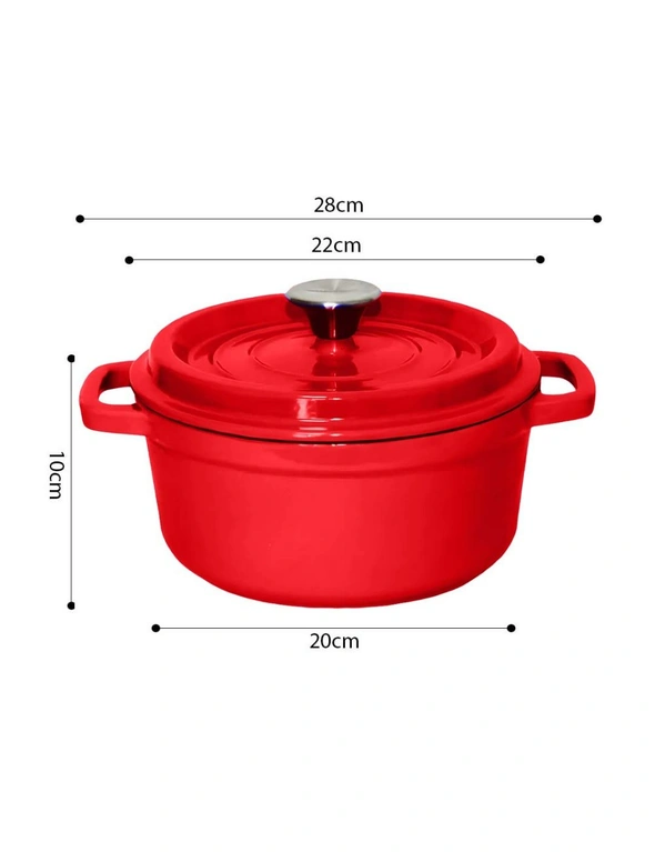 SOGA Cast Iron 22cm Enamel Porcelain Stewpot Casserole Stew Cooking Pot With Lid 2.7L Pink, hi-res image number null