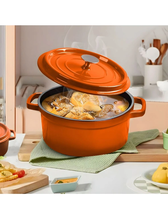 SOGA Cast Iron 24cm Stewpot Casserole Stew Cooking Pot With Lid 3.6L Black, hi-res image number null