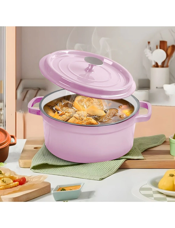 SOGA 22cm Pink Cast Iron Ceramic Stewpot Casserole Stew Cooking Pot With Lid, hi-res image number null