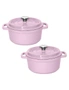 SOGA 2X 22cm Pink Cast Iron Ceramic Stewpot Casserole Stew Cooking Pot With Lid, hi-res