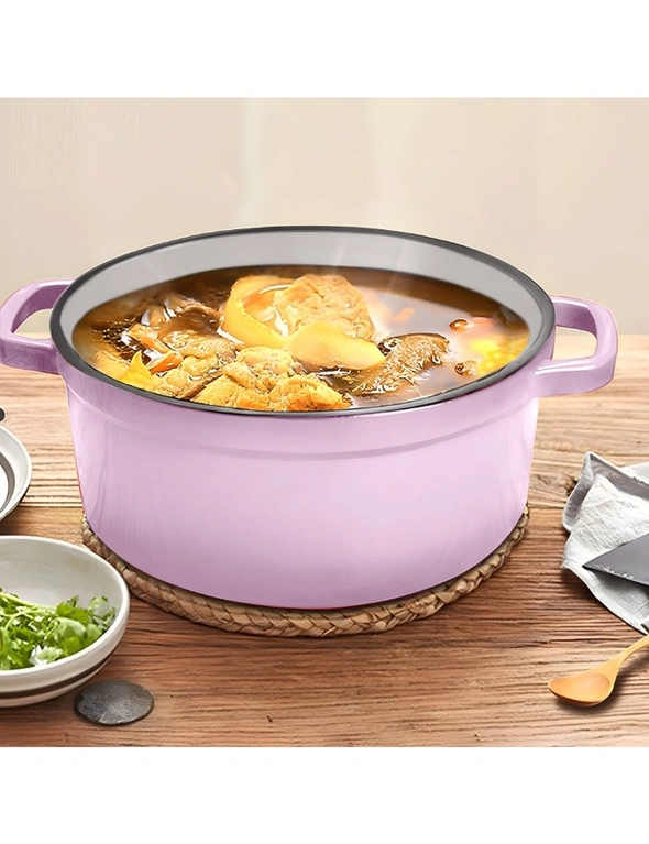SOGA 2X 22cm Pink Cast Iron Ceramic Stewpot Casserole Stew Cooking Pot With Lid, hi-res image number null