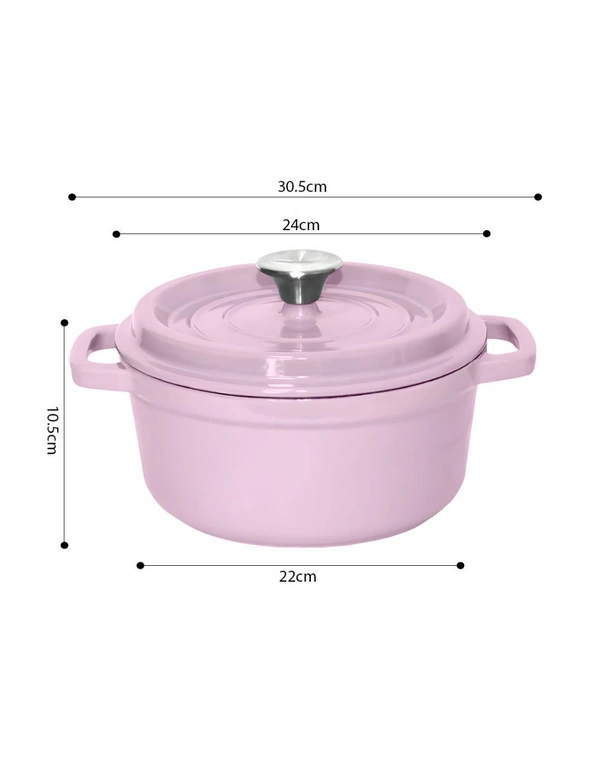 SOGA 24cm Pink Cast Iron Ceramic Stewpot Casserole Stew Cooking Pot With Lid, hi-res image number null