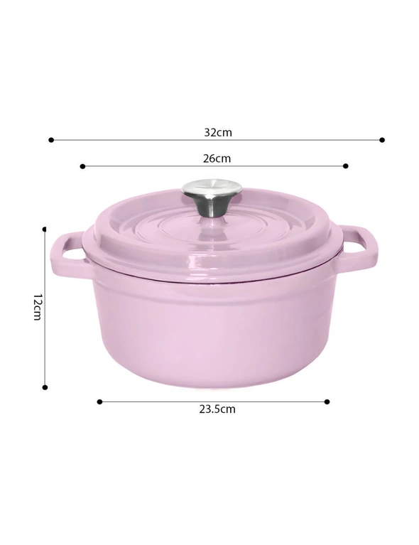 SOGA 2X 26cm Pink Cast Iron Ceramic Stewpot Casserole Stew Cooking Pot With Lid, hi-res image number null