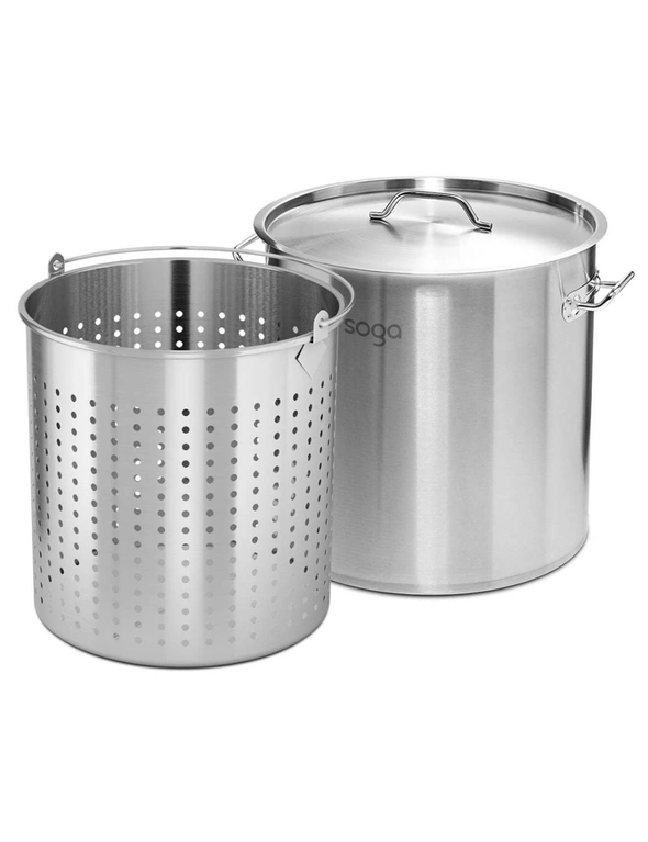 SOGA 98L 18/10 Stainless Steel Stockpot with Perforated Stock pot Basket Pasta Strainer, hi-res image number null