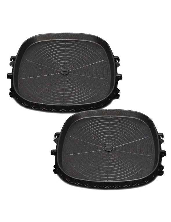 SOGA SS Stone BBQ Non Stick Square Grill Plate 2pack, hi-res image number null