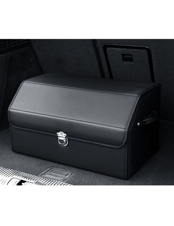 SOGA 4X Leather Car Boot Collapsible Foldable Trunk Cargo Organizer Portable Storage Box With Lock Black Medium, hi-res image number null