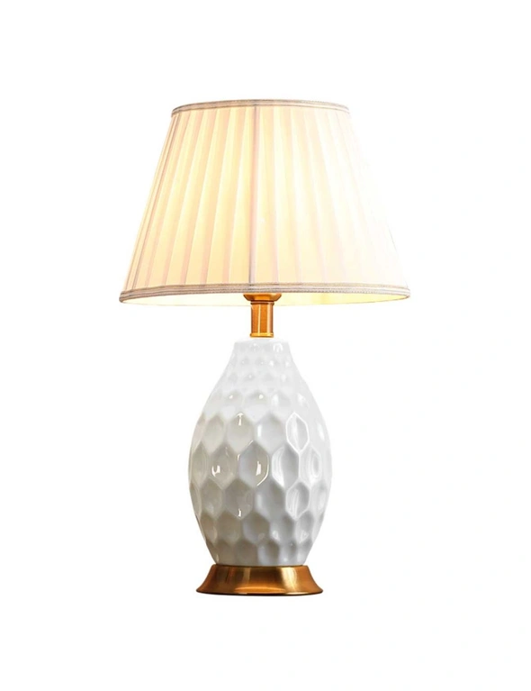 SOGA Ceramic Textured Lamp with Gold Metal Base White, hi-res image number null