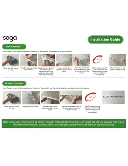 SOGA 2X Black Wall-Mounted Rectangular Bathroom Storage Organiser Space Saving Adhesive Shelf Rack with Hooks