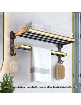SOGA 62cm Wall-Mounted Double Pole Towel Holder Bathroom Organiser Rail Hanger with Hooks
