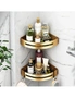 SOGA Gold Wall-Mounted Triangular Bathroom Storage Corner Vanity Organiser Space Saving Adhesive Shelf Rack with Hooks, hi-res