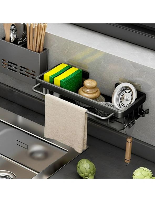SOGA 34cm Kitchen Sink Storage Organiser Space Saving Adhesive Shelf Rack, hi-res image number null