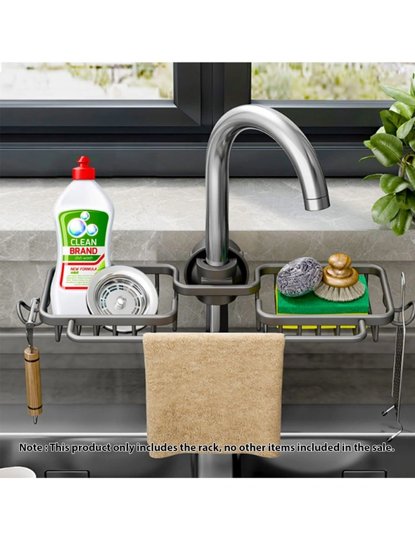SOGA Dark Grey Kitchen Sink Organiser Faucet Soap Sponge Caddy Rack Drainer with Towel Bar Holder, hi-res image number null