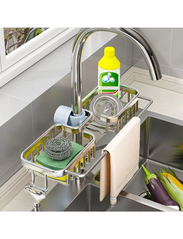 SOGA Silver Kitchen Sink Organiser Faucet Soap Sponge Caddy Rack Drainer with Towel Bar Holder, hi-res image number null