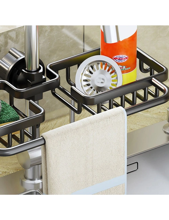 SOGA Black Kitchen Sink Organiser Faucet Soap Sponge Caddy Rack Drainer with Towel Bar Holder, hi-res image number null