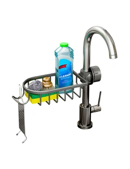 SOGA Dark Grey Single Kitchen Sink Organiser Faucet Soap Sponge Caddy Rack Storage Drainer