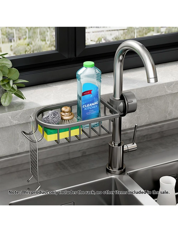 SOGA Dark Grey Single Kitchen Sink Organiser Faucet Soap Sponge Caddy Rack Storage Drainer, hi-res image number null