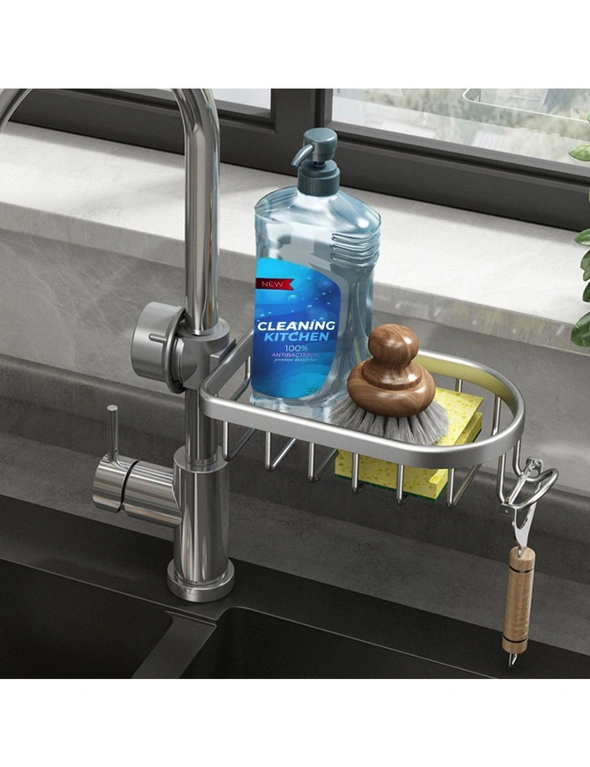 SOGA Dark Grey Single Kitchen Sink Organiser Faucet Soap Sponge Caddy Rack Storage Drainer, hi-res image number null