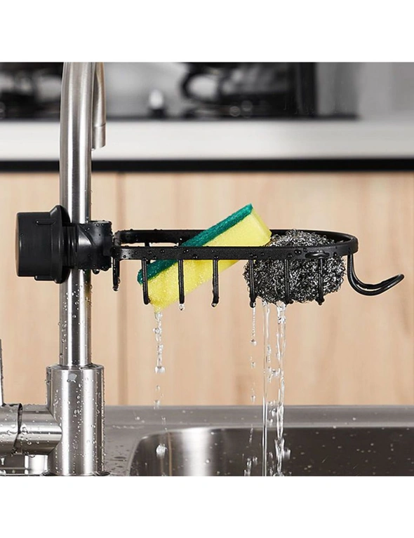 SOGA Black Single Kitchen Sink Organiser Faucet Soap Sponge Caddy Rack Storage Drainer, hi-res image number null