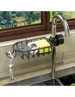SOGA 2X Black Single Kitchen Sink Organiser Faucet Soap Sponge Caddy Rack Storage Drainer