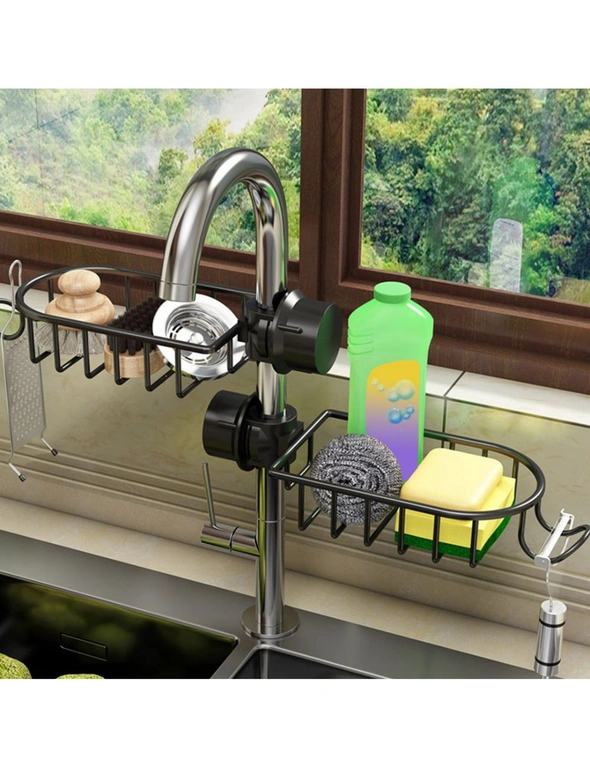 SOGA 2X Black Single Kitchen Sink Organiser Faucet Soap Sponge Caddy Rack Storage Drainer, hi-res image number null