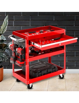 SOGA 2X 3 Tier Tool Storage Cart Portable Service Utility Heavy Duty Mobile Trolley with Drawer and Hooks Red
