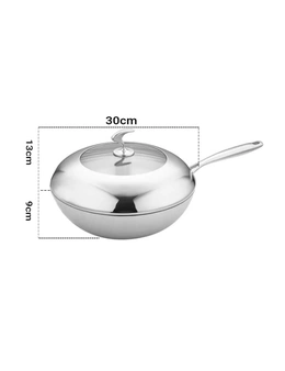 SOGA 2X 18/10 Stainless Steel Fry Pan 30cm Frying Pan Top Grade Cooking Non Stick Interior Skillet with Lid
