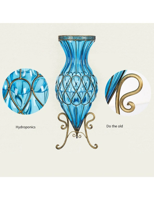 SOGA 67cm Blue Glass Vase and 12pcs Artificial Flowerss, hi-res image number null