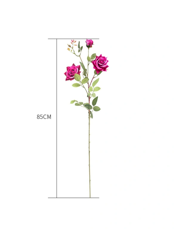 SOGA 67cm Blue Glass Tall Floor Vase and 12pcs Dark Pink Artificial Fake Flower Set, hi-res image number null
