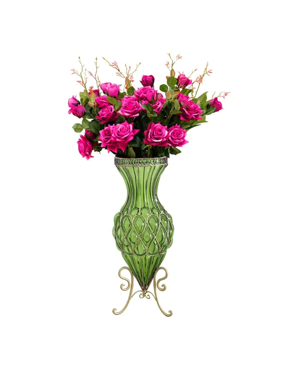 SOGA 67cm Green Glass Vase and 12pcs Artificial Flowers, hi-res image number null