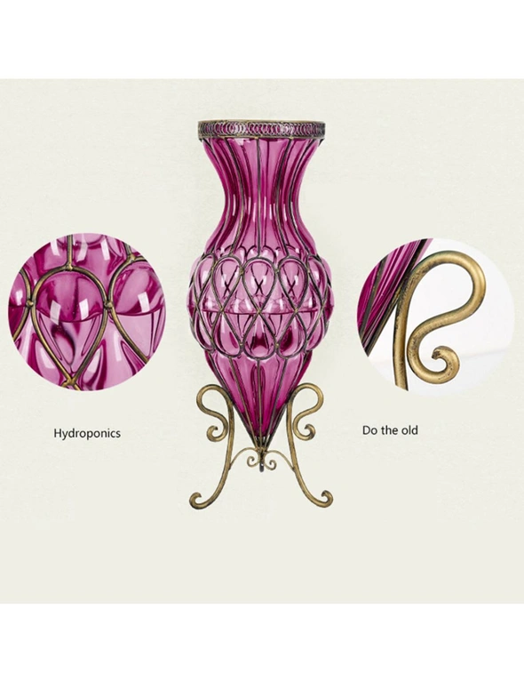 SOGA 67cm Purple Glass Tall Floor Vase and 12pcs Dark Pink Artificial Fake Flower Set, hi-res image number null