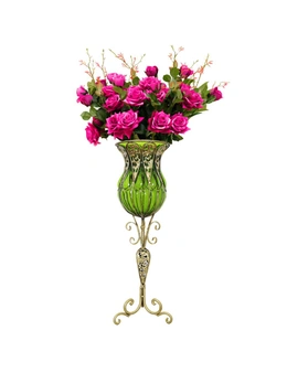 SOGA 85cm Green Glass Vase and 12pcs Artificial Flowers