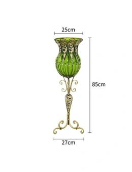 SOGA 85cm Green Glass Vase and 12pcs Artificial Flowers