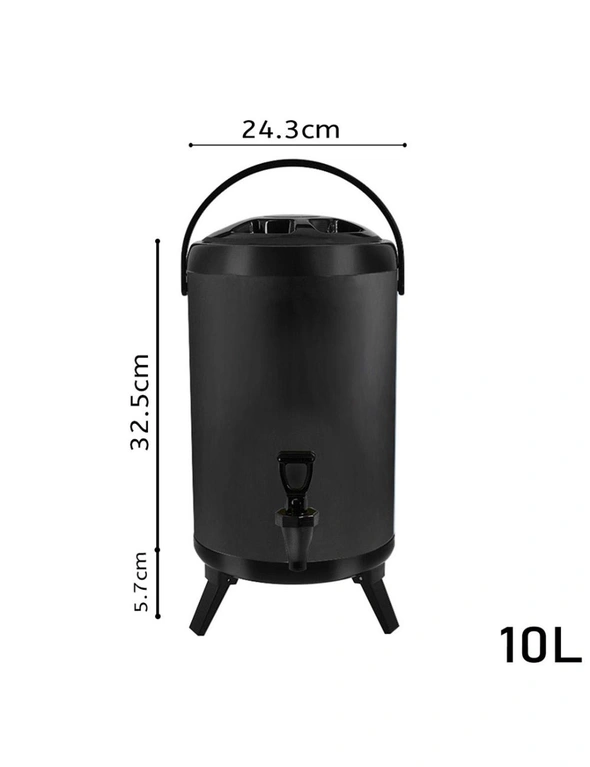 SOGA 2X 10L Stainless Steel Insulated Milk Tea Barrel Hot and Cold Beverage Dispenser Container with Faucet Black, hi-res image number null