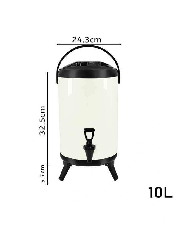 SOGA 2X 10L Stainless Steel Insulated Milk Tea Barrel Hot and Cold Beverage Dispenser Container with Faucet White, hi-res image number null