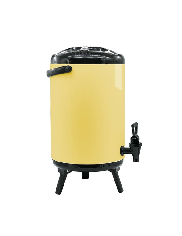 SOGA 2X 10L Stainless Steel Insulated Milk Tea Barrel Hot and Cold Beverage Dispenser Container with Faucet Yellow, hi-res image number null