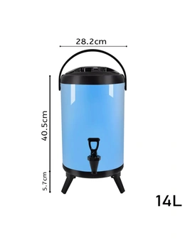 SOGA 2X 14L Stainless Steel Insulated Milk Tea Barrel Hot and Cold Beverage Dispenser Container with Faucet Blue
