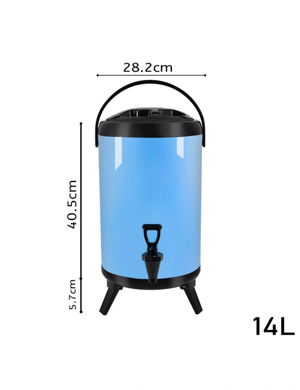 SOGA 2X 14L Stainless Steel Insulated Milk Tea Barrel Hot and Cold Beverage Dispenser Container with Faucet Blue, hi-res image number null