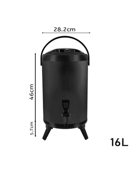 SOGA 2X 16L Stainless Steel Insulated Milk Tea Barrel Hot and Cold Beverage Dispenser Container with Faucet Black