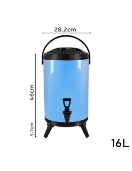 SOGA 16L Stainless Steel Insulated Milk Tea Barrel Hot and Cold Beverage Dispenser Container with Faucet Blue