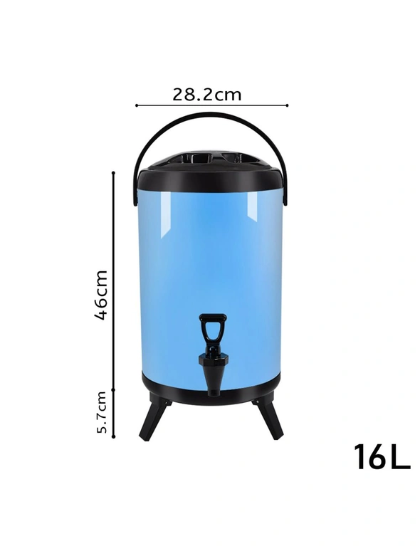 SOGA 16L Stainless Steel Insulated Milk Tea Barrel Hot and Cold Beverage Dispenser Container with Faucet Blue, hi-res image number null