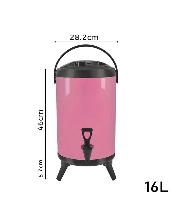 SOGA 4X 16L Stainless Steel Insulated Milk Tea Barrel Hot and Cold Beverage Dispenser Container with Faucet Pink, hi-res image number null