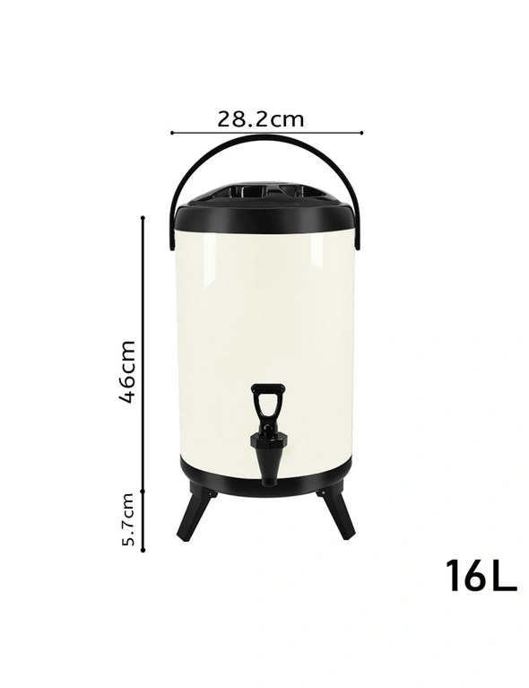 SOGA 16L Stainless Steel Insulated Milk Tea Barrel Hot and Cold Beverage Dispenser Container with Faucet White, hi-res image number null