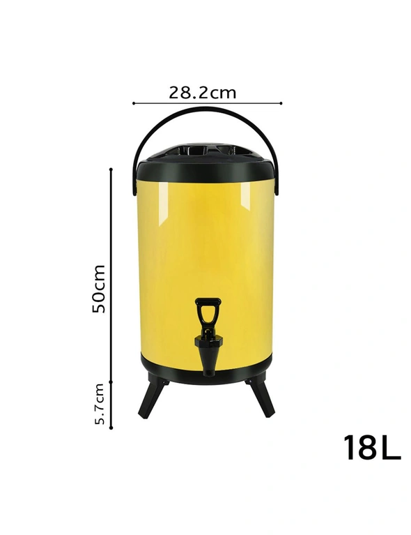 SOGA 8X 18L Stainless Steel Insulated Milk Tea Barrel Hot and Cold Beverage Dispenser Container with Faucet Yellow, hi-res image number null