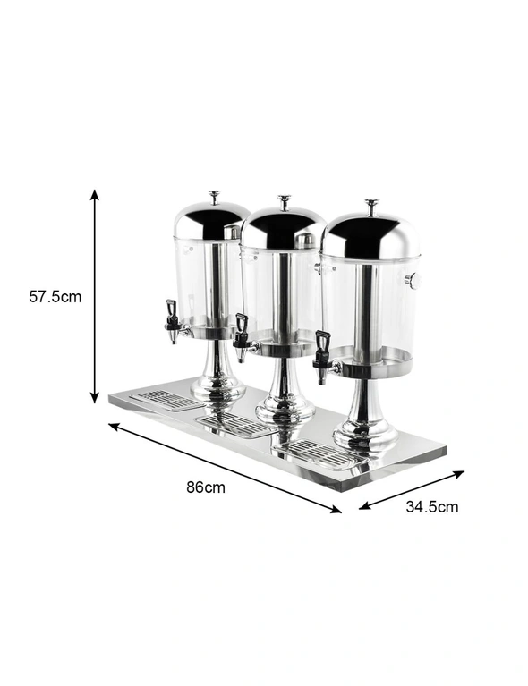SOGA Triple Head 24L Stainless Steel Dispenser Beverage Juicer Transparent Commercial Drink Container Jug, hi-res image number null