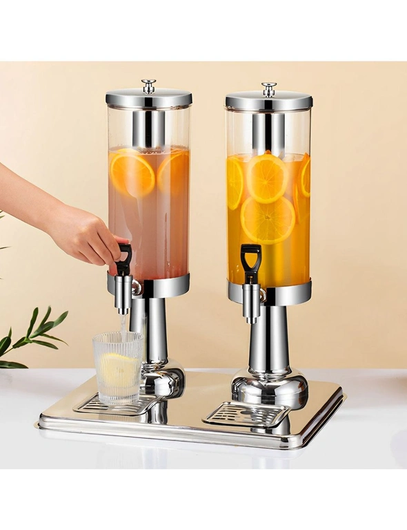 SOGA 6L Dual Silver Stainless Steel Beverage Dispenser Ice Cylinder Clear Juicer Hot Cold Water Jug, hi-res image number null