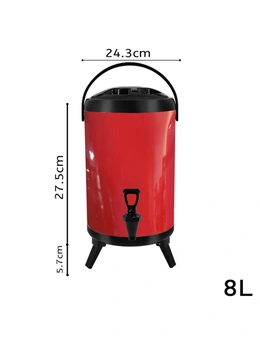 SOGA 2X 8L Stainless Steel Insulated Milk Tea Barrel Hot and Cold Beverage Dispenser Container with Faucet Red