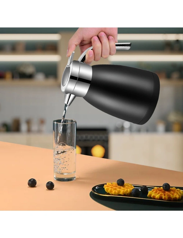 SOGA 1.2L Stainless Steel Kettle Insulated Vacuum Flask Water Coffee Jug Thermal Black, hi-res image number null