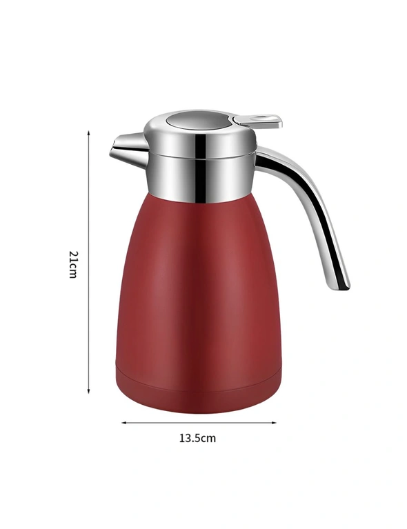 SOGA 2X 1.2LStainless Steel Kettle Insulated Vacuum Flask Water Coffee Jug Thermal Red, hi-res image number null