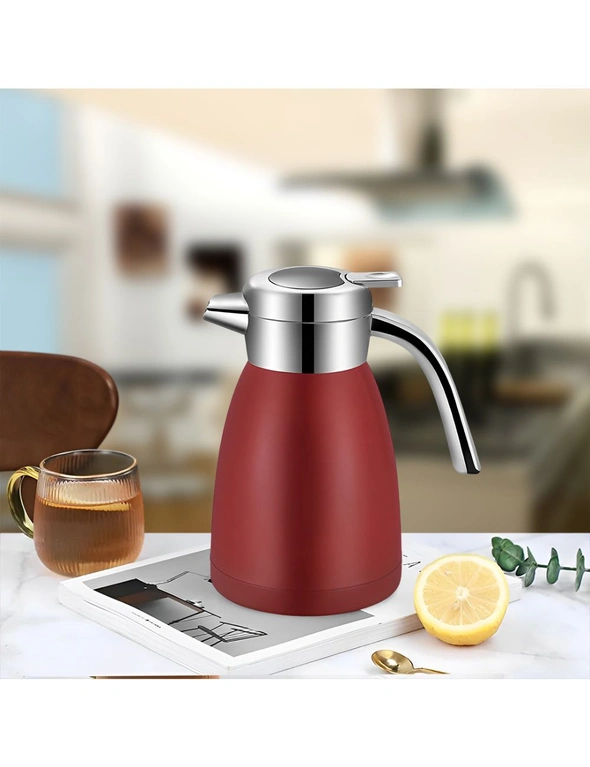 SOGA 2X 1.2LStainless Steel Kettle Insulated Vacuum Flask Water Coffee Jug Thermal Red, hi-res image number null